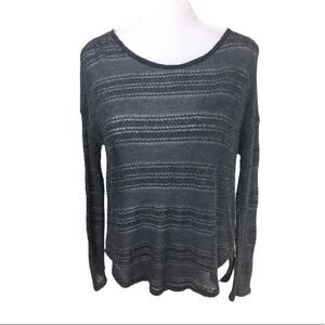 Lush Grey Black Striped Lightweight Long‎ Sleeve Blouse Opaque Back Size Small